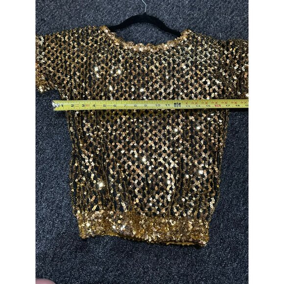 VTG Southeastern Gold Sequin Beaded Top Women Small 17"x21" Sparkle Disco Party - Picture 9 of 10